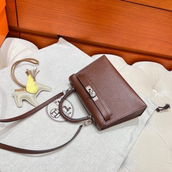 41 Havana/Etrusque Mini Kelly 19CM Chever Leather Silver Hardware Full Handmade