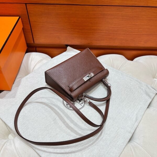 41 Havana/Etrusque Mini Kelly 19CM Chever Leather Silver Hardware Full Handmade