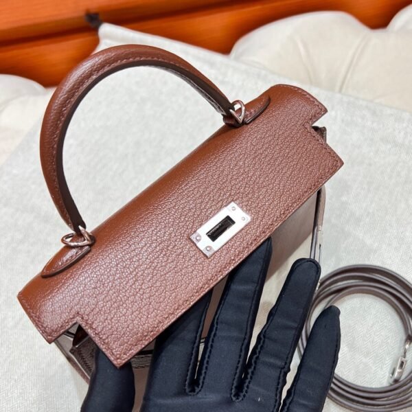 41 Havana/Etrusque Mini Kelly 19CM Chever Leather Silver Hardware Full Handmade