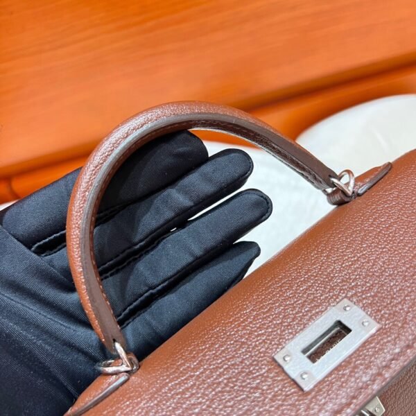 41 Havana/Etrusque Mini Kelly 19CM Chever Leather Silver Hardware Full Handmade