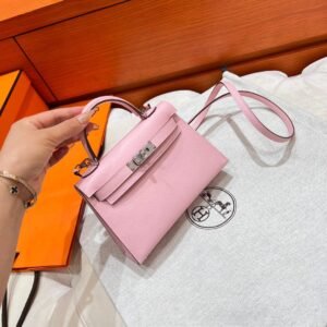 3Q Rose Sakura Mini Kelly 19CM Epsom Leather Silver Hardware Full Handmade
