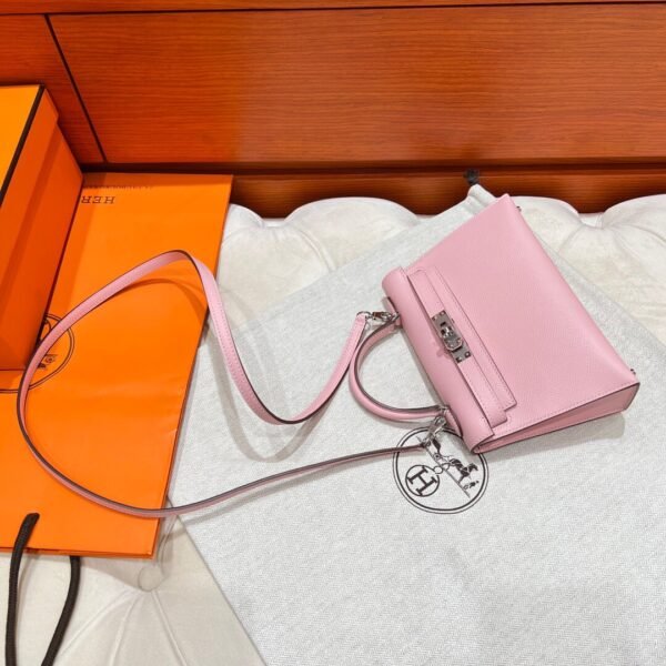 3Q Rose Sakura Mini Kelly 19CM Epsom Leather Silver Hardware Full Handmade