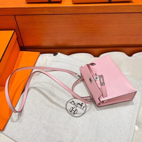 3Q Rose Sakura Mini Kelly 19CM Chever Leather Silver Hardware Full Handmade