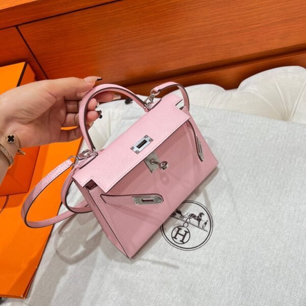 3Q Rose Sakura Mini Kelly 19CM Chever Leather Silver Hardware Full Handmade