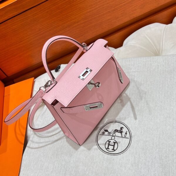 3Q Rose Sakura Mini Kelly 19CM Chever Leather Silver Hardware Full Handmade