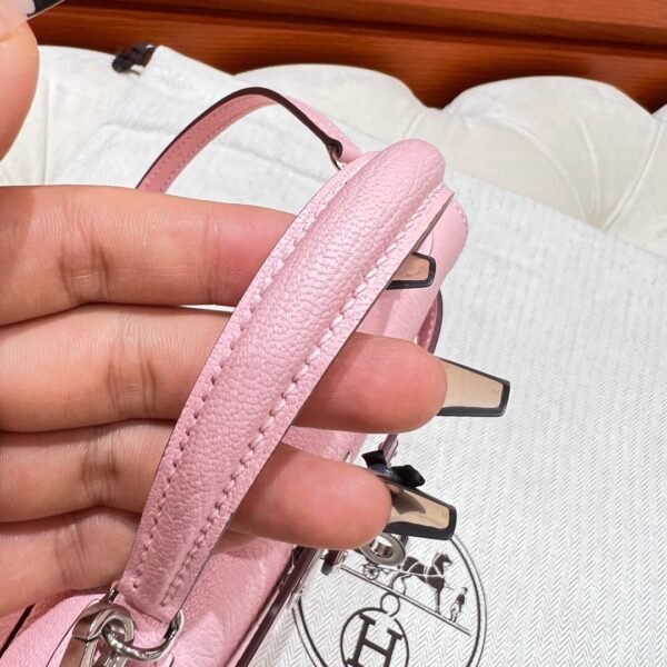 3Q Rose Sakura Mini Kelly 19CM Chever Leather Silver Hardware Full Handmade