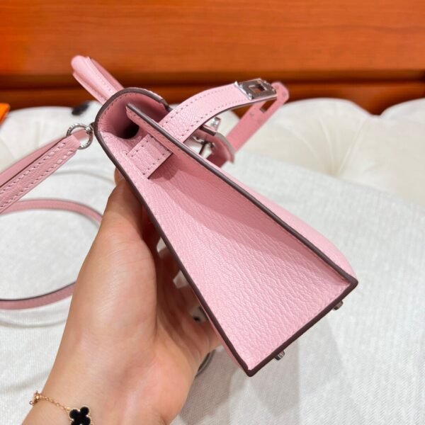 3Q Rose Sakura Mini Kelly 19CM Chever Leather Silver Hardware Full Handmade