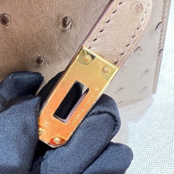 M8 Gris Aslhalte Mini Kelly 19CM KK Ostrich Leather Gold Hardware Full Handmade