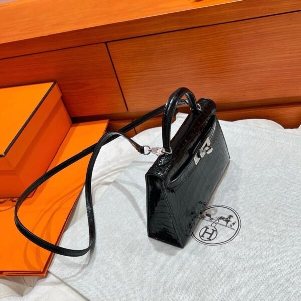 CK89 Nior / Black Mini Kelly 19CM HCP Alligator Crocodile Leather Silver Hardware Full Handmade
