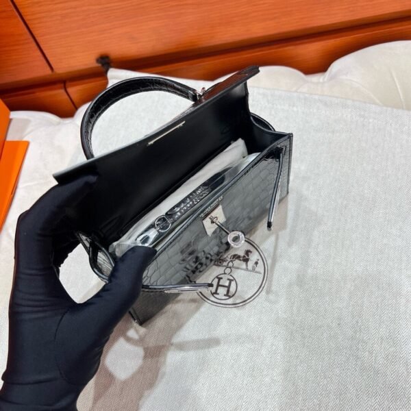 CK89 Nior / Black Mini Kelly 19CM HCP Alligator Crocodile Leather Silver Hardware Full Handmade