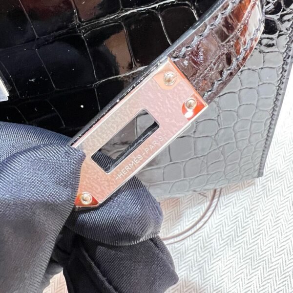 CK89 Nior / Black Mini Kelly 19CM HCP Alligator Crocodile Leather Silver Hardware Full Handmade