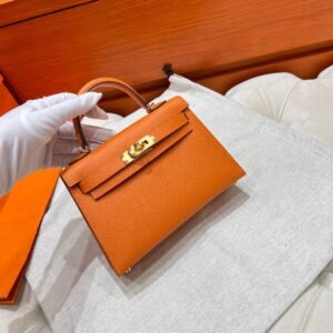 93 Orange Mini Kelly 19CM Epsom Leather Gold Hardware Full Handmade