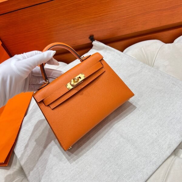93 Orange Mini Kelly 19CM Epsom Leather Gold Hardware Full Handmade