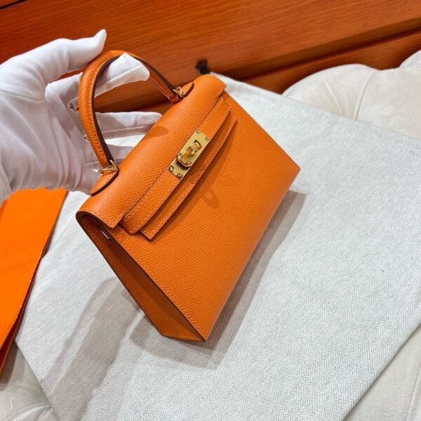 93 Orange Mini Kelly 19CM Epsom Leather Gold Hardware Full Handmade