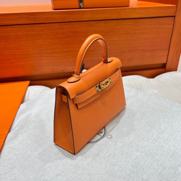 93 Orange Mini Kelly 19CM Epsom Leather Gold Hardware Full Handmade
