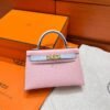3Q Rose Sakura / To Blue Brume Mini Kelly 19CM Chever Leather Gold Hardware Full Handmade