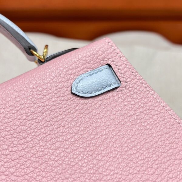 3Q Rose Sakura / To Blue Brume Mini Kelly 19CM Chever Leather Gold Hardware Full Handmade