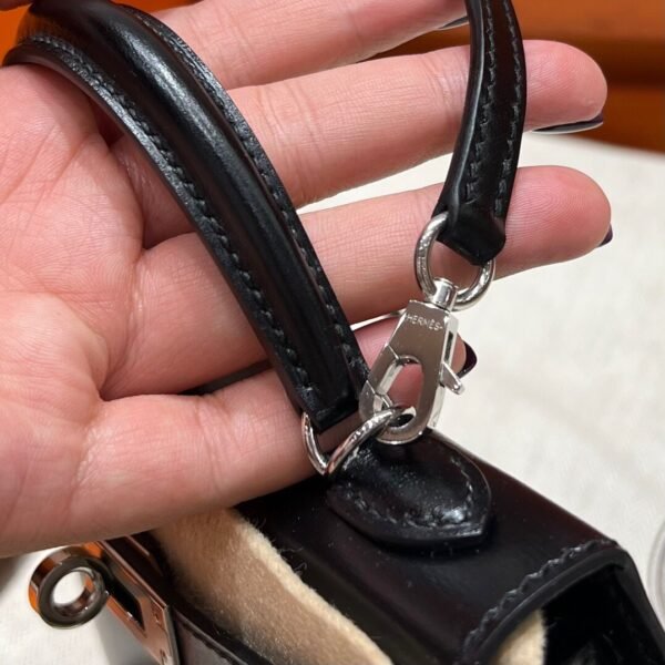 CK89 Black Mini Kelly 19CM Box Leather Silver Hardware Full Handmade