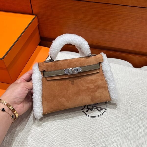 CK37 Gold Mini Kelly Chamois / Chever / Swift Leather Bag Silver Hardware Full Handmade