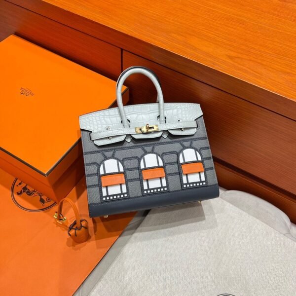 Gris Ciment / Matte Crocodile / Gris Meyer Birkin Faubourg 20CM Silver Hardware Full Handmade