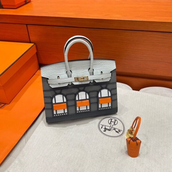 Gris Ciment / Matte Crocodile / Gris Meyer Birkin Faubourg 20CM Silver Hardware Full Handmade