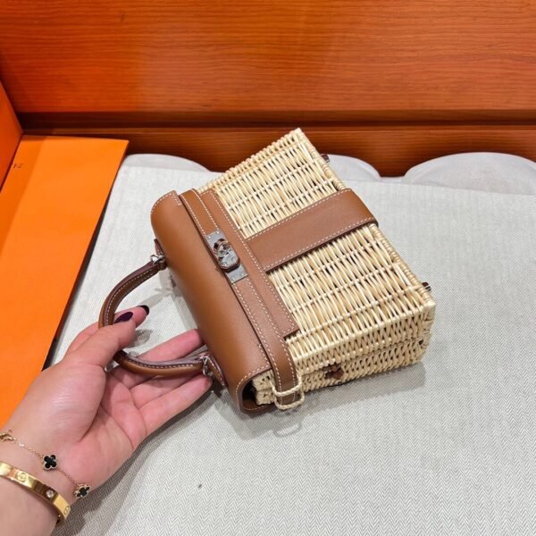 CK37 Gold Mini Kelly Picnic 19CM Barenia / Wicker Silver Hardware Full Handmade
