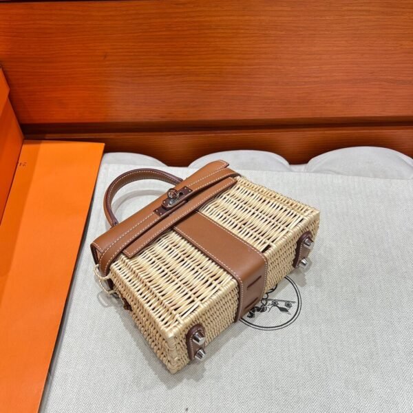CK37 Gold Mini Kelly Picnic 19CM Barenia / Wicker Silver Hardware Full Handmade