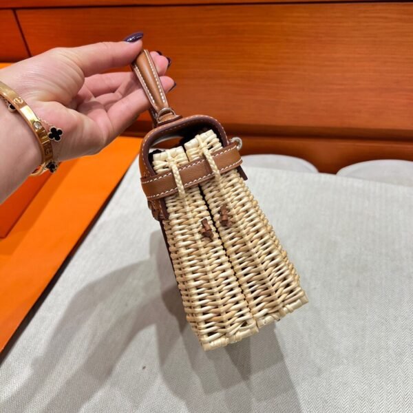 CK37 Gold Mini Kelly Picnic 19CM Barenia / Wicker Silver Hardware Full Handmade
