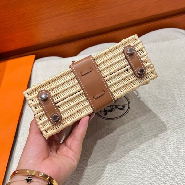 CK37 Gold Mini Kelly Picnic 19CM Barenia / Wicker Silver Hardware Full Handmade