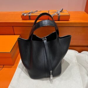 CK89 Black Picotin Touch 18CM Matte / TC Leather Silver Hardware Full Handmade