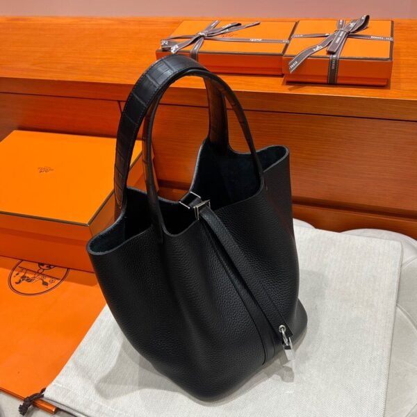 CK89 Black Picotin Touch 18CM Matte / TC Leather Silver Hardware Full Handmade