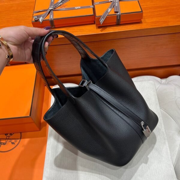 CK89 Black Picotin Touch 18CM Matte / TC Leather Silver Hardware Full Handmade