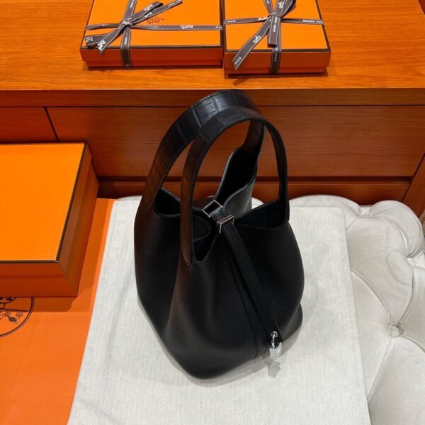 CK89 Black Picotin Touch 18CM Matte / TC Leather Silver Hardware Full Handmade