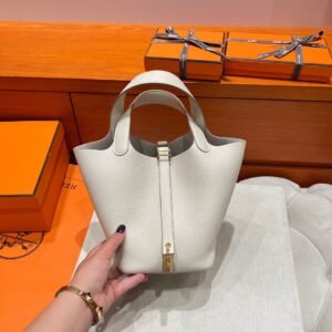 CK10 Craie Picotin Look 18CM Clememce Leather Gold Hardware Full Handmade