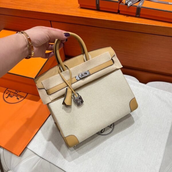 4B Biscuit Birkin 25CM Canvas / Swift Leather Silver Hardwaer Full Handmade