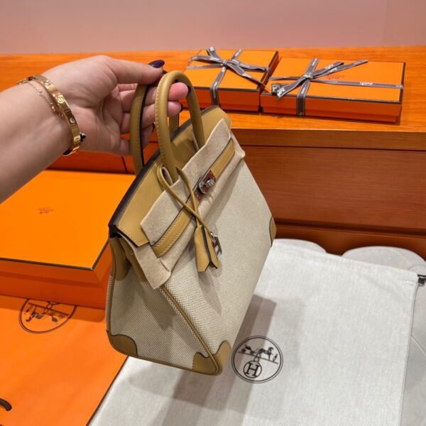 4B Biscuit Birkin 25CM Canvas / Swift Leather Silver Hardwaer Full Handmade