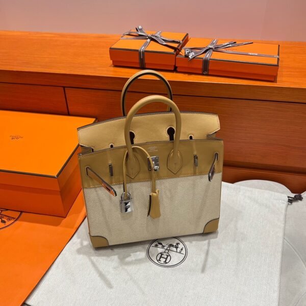 4B Biscuit Birkin 25CM Canvas / Swift Leather Silver Hardwaer Full Handmade