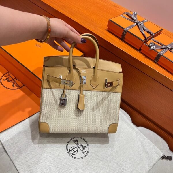 4B Biscuit Birkin 25CM Canvas / Swift Leather Silver Hardwaer Full Handmade