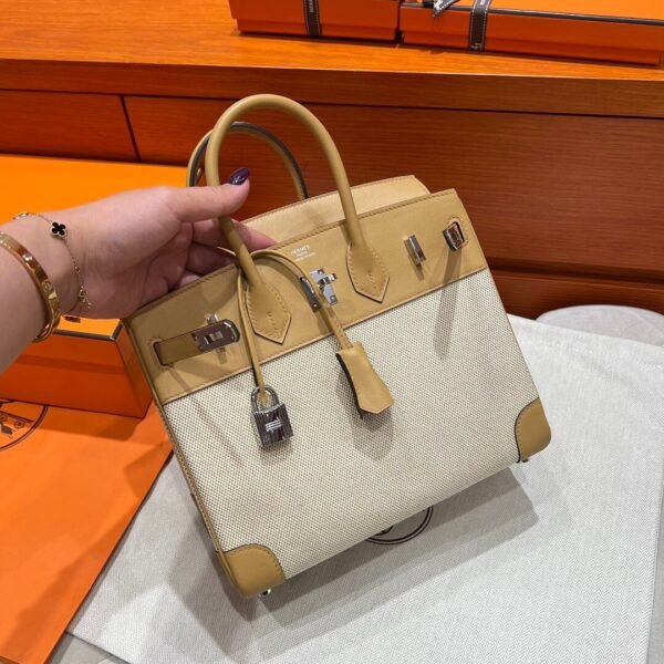 4B Biscuit Birkin 25CM Canvas / Swift Leather Silver Hardwaer Full Handmade
