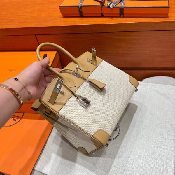 4B Biscuit Birkin 25CM Canvas / Swift Leather Silver Hardwaer Full Handmade