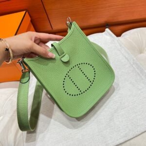 3I Vert Criquet Mini Evelyne 17CM Tc Leather Silver Hardware Full Handmade