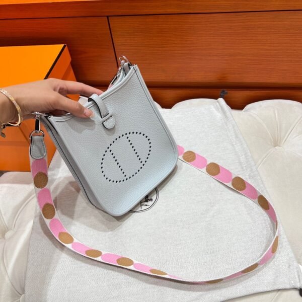 08 Bleu Pale Mini Evelyne 17CM Tc Leather Silver Hardware Full Handmade