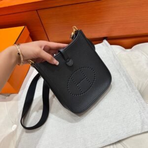 CK89 Nior / Black Mini Evelyne 17CM Tc Leather Gold Hardware Full Handmade