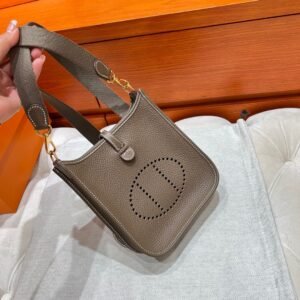 CK18 Etoupe Mini Evelyne 17CM Tc Leather Gold Hardware Full Handmade